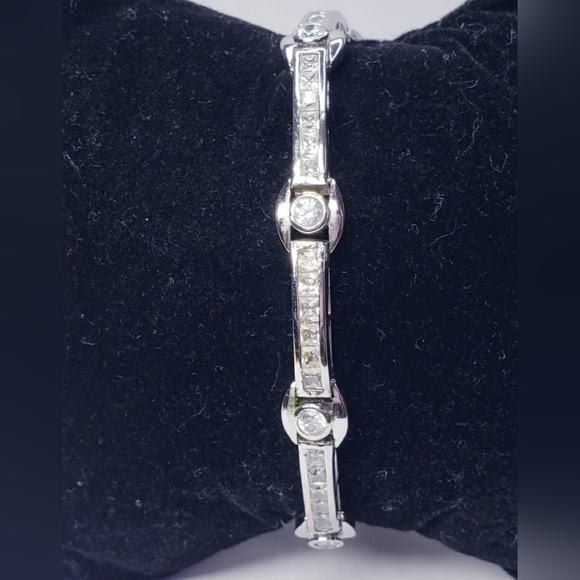 Sterling Silver Baguette And Round Tennis Style Cz Bracelet 7.5" - Picture 3 of 6